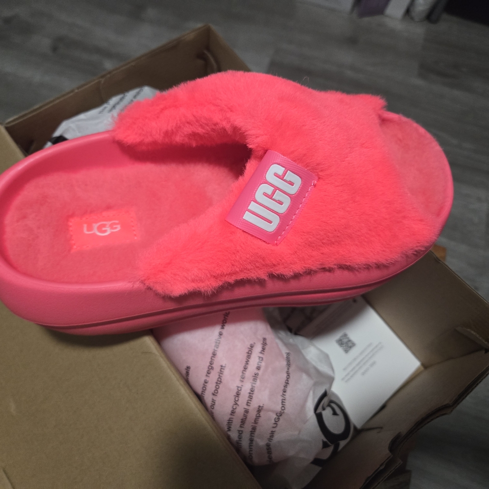 UGG Pink Fluffy Slide Sandals